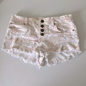 Billabong White Print Distressed Buttonfly Shorts
